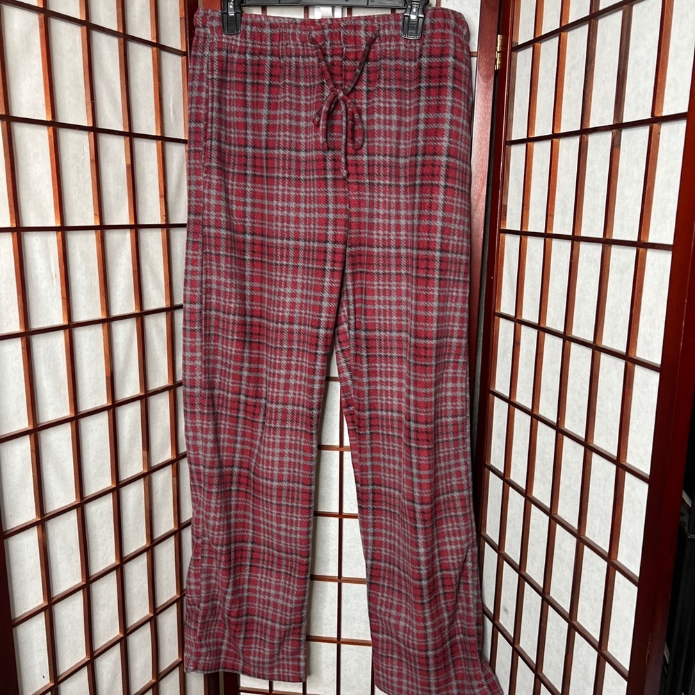 Red plaid fleece soft pajama pants w pockets